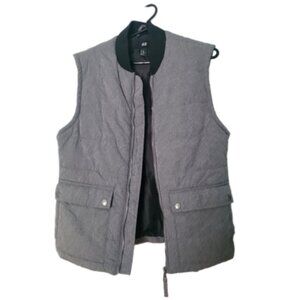H&M Men's Grey Quilted Bomber Puffer Vest Lined Warm Outerwear Streetwear